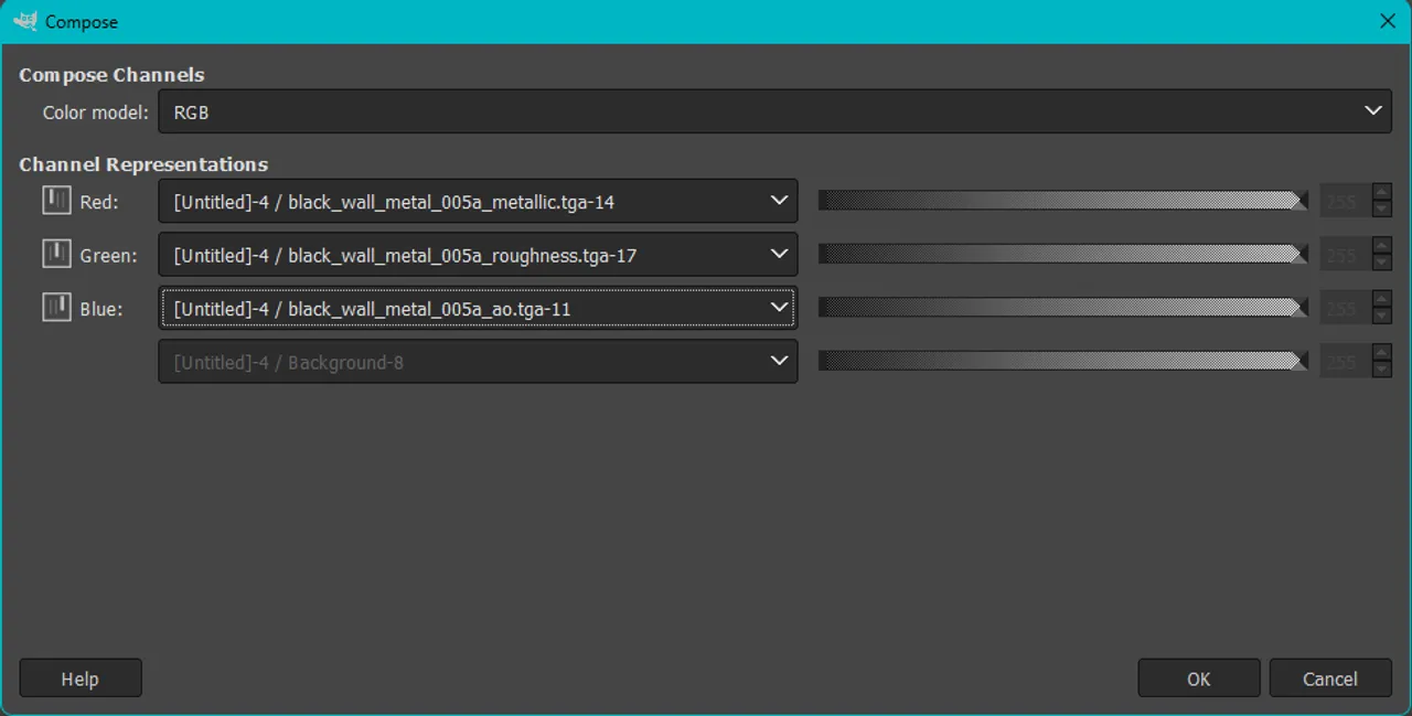 Metalness map in R, Roughness in G, AO in B Metalness map in R, Roughness in G, AO in B